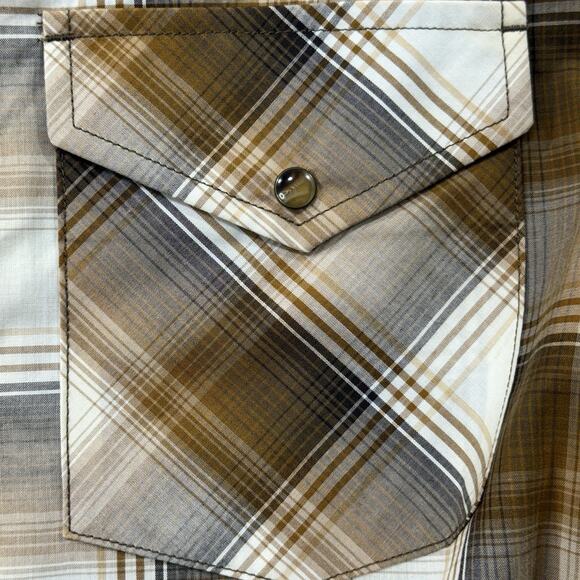 Pendleton Mens XL Frontier Western Snap Button Plaid Shirt Brown Tan Long Sleeve - Picture 9 of 10